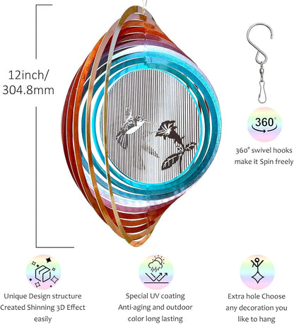 3D Animations Hummingbird Wind Spinner for Yard and Garden,12In Metal Wind Spinners Hummingbird
