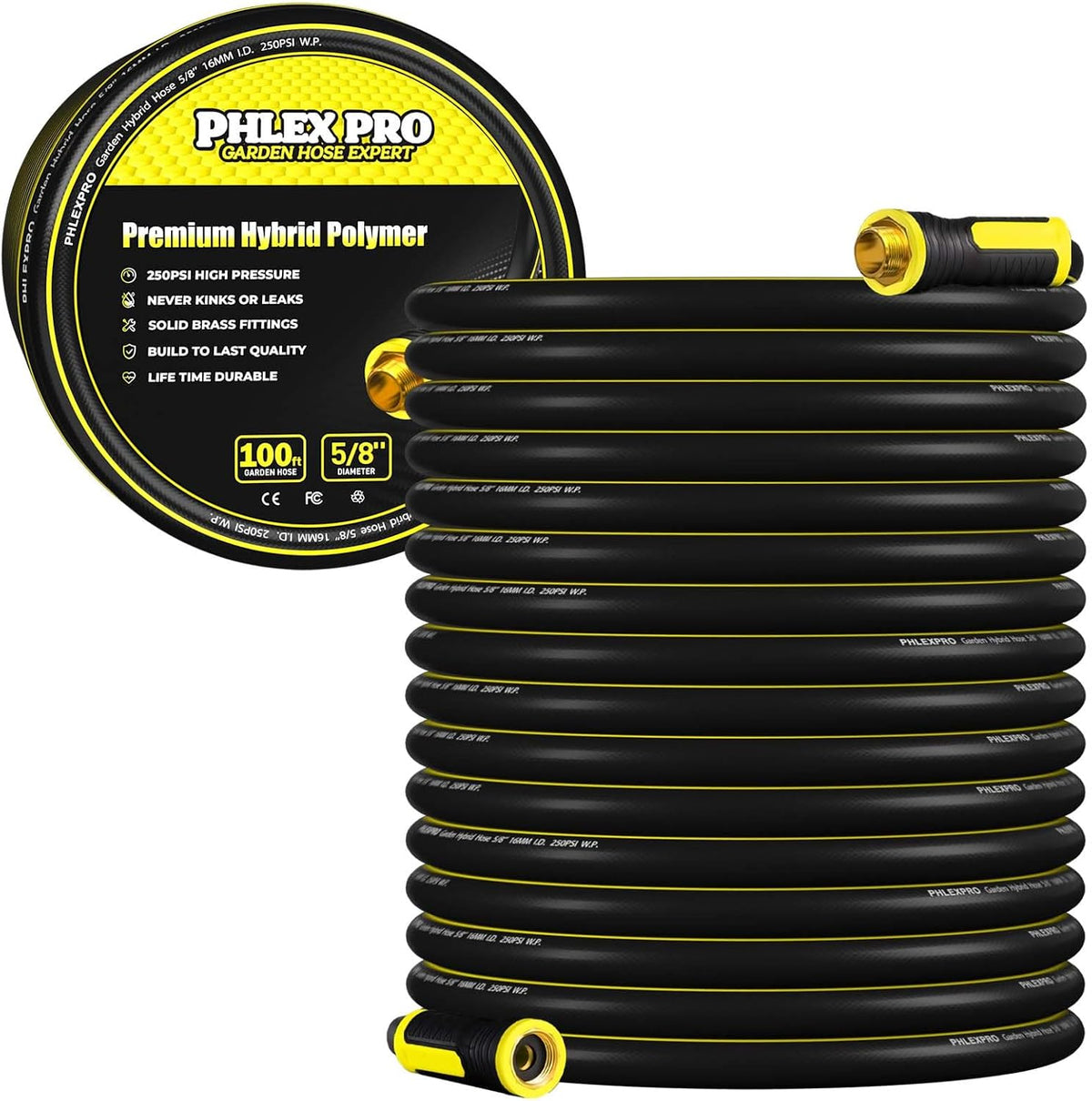 Garden Hose 100FT Heavy-Duty Premium 5/8'' Rubber 3-Layer Water Hose - Innovation Flexible Hybrid