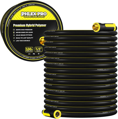 Garden Hose 100FT Heavy-Duty Premium 5/8'' Rubber 3-Layer Water Hose - Innovation Flexible Hybrid