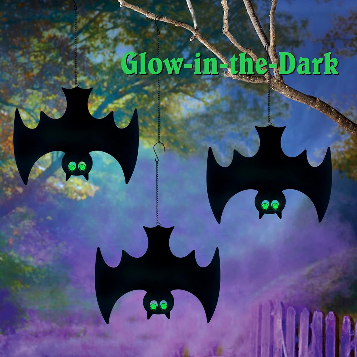Outdoor Metal Bats, Halloween Decoration, Glow-in-The-Dark Hanging Bats, Silhouette Pendant