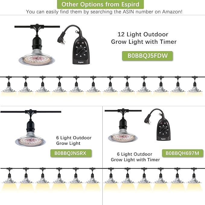 Espird Outdoor LED Grow Light, 12-Light Full Spectrum Grow Light Strip, Waterproof Plant Growing