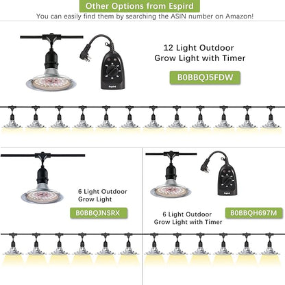 Espird Outdoor LED Grow Light, 12-Light Full Spectrum Grow Light Strip, Waterproof Plant Growing