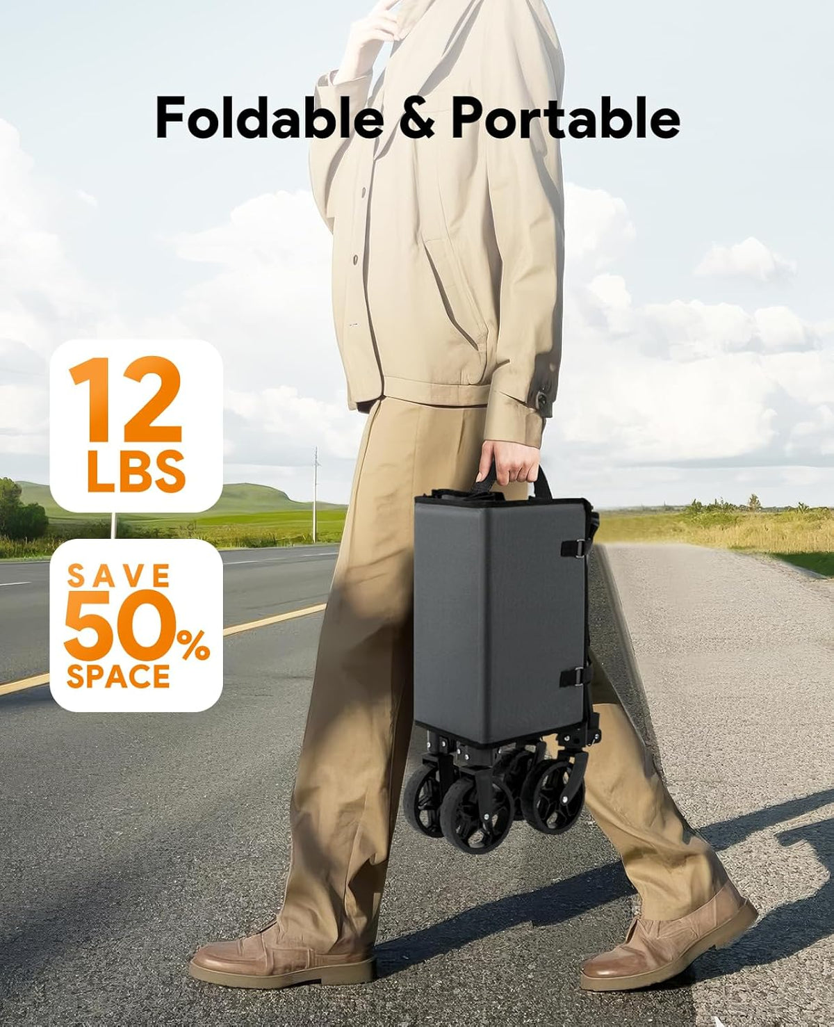 Collapsible Wagon Cart with Wheels 220lbs Foldable Wagon 120L Shopping Cart for Groceries Folding