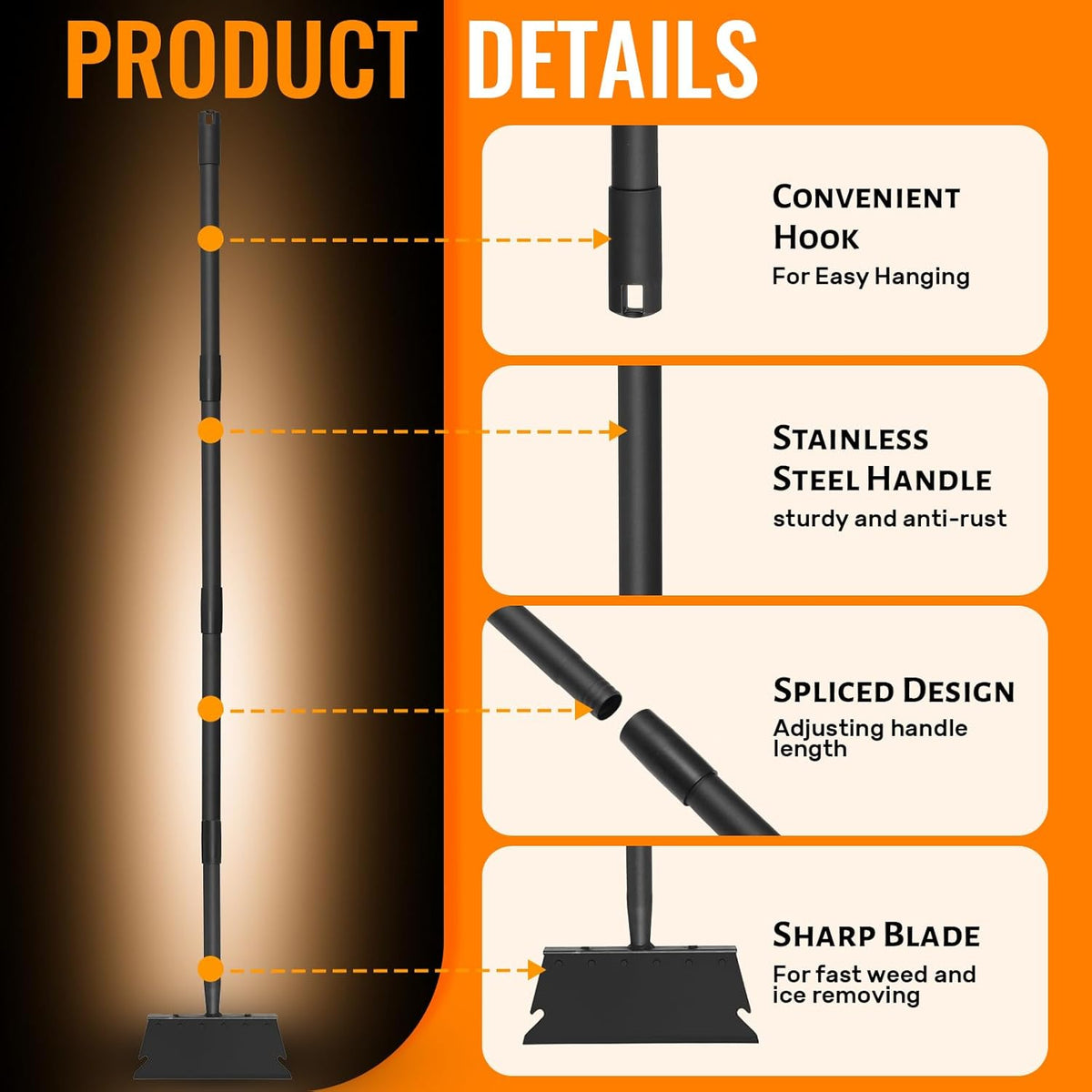 Garden Flat Shovel Scraper, Multifunctional Garden Cleaning Shovel with 59 Inch Long Handle, Heavy