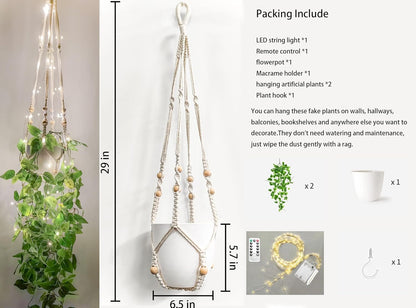 Fake Hanging Plants with Lights Artificial Plants for Home Decor Macrame Plant Hanger with Fake