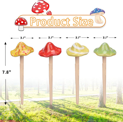 Ceramic Mushroom Garden Decor - 4pcs Ceramic Mushrooms for Garden, Mushroom Statue Decor, Fairy