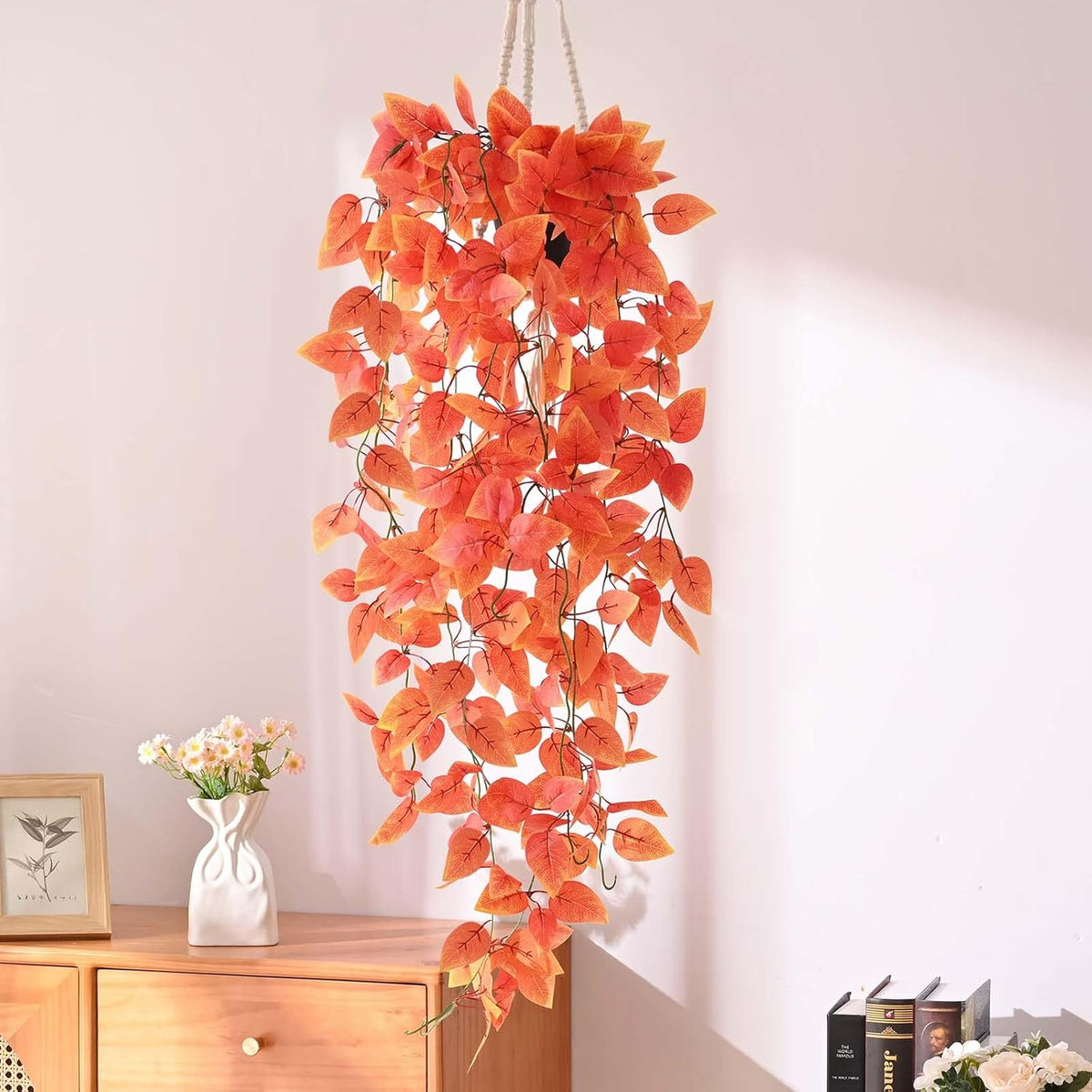 BLEUM CADE Fake Hanging Plants, 2pcs Artificial Hanging Plant, Faux Orange Vines Hanging Plant for