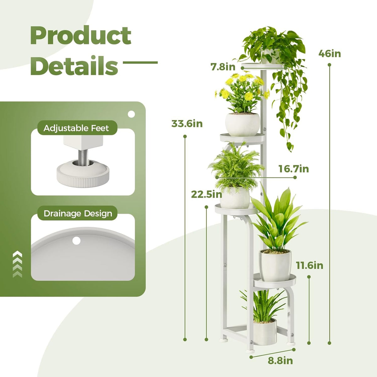 Bamworld Corner Plant Stand Indoor Outdoor, Tall Metal Flower Pot Stands for Multiple Plants, 4
