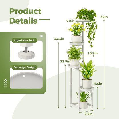 Bamworld Corner Plant Stand Indoor Outdoor, Tall Metal Flower Pot Stands for Multiple Plants, 4