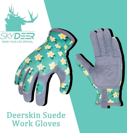 SKYDEER Premium Genuine Deerskin Suede Women's Gardening Gloves, Ultra-Soft Padded, Comfort Fit for