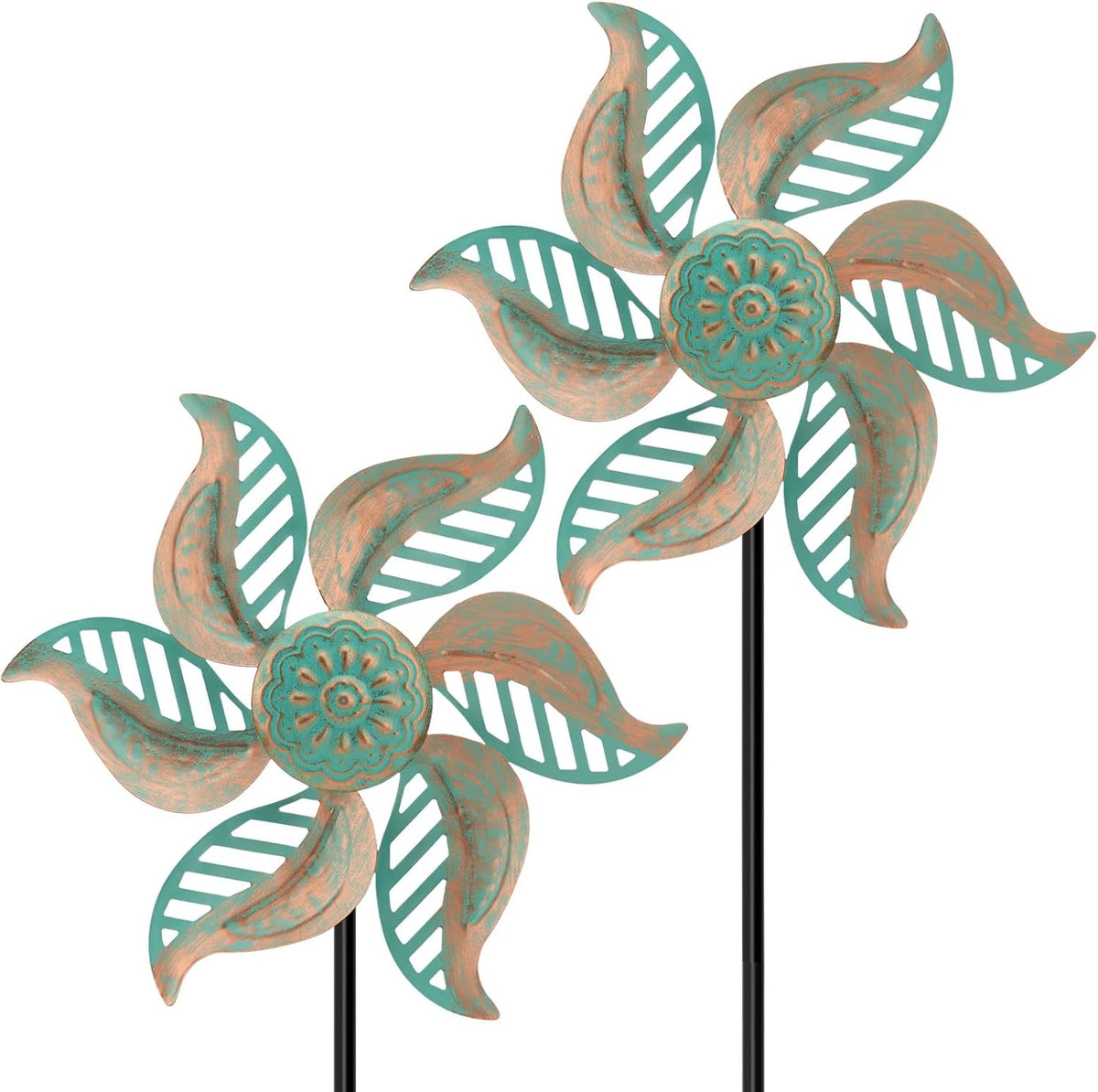 2 Pack Wind Spinner Outdoor Metal Vintage Green,Garden Pinwheels Waterproof Wind Sculptures, Small