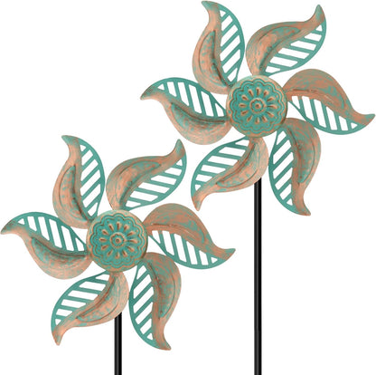 2 Pack Wind Spinner Outdoor Metal Vintage Green,Garden Pinwheels Waterproof Wind Sculptures, Small