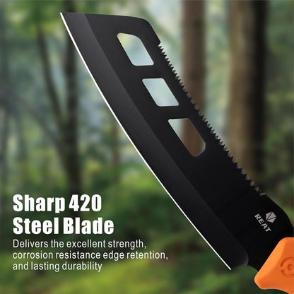 REAT Machete with Saw,16" Heavy Duty Machete with Sheath, Dual-Purpose Gardening Machete Knife for