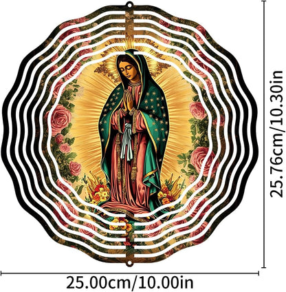 Virgin Mary Prayer Wind Spinner, Metal Wind Spinners Outdoor Indoor, Virgin Mary Rose Hanging