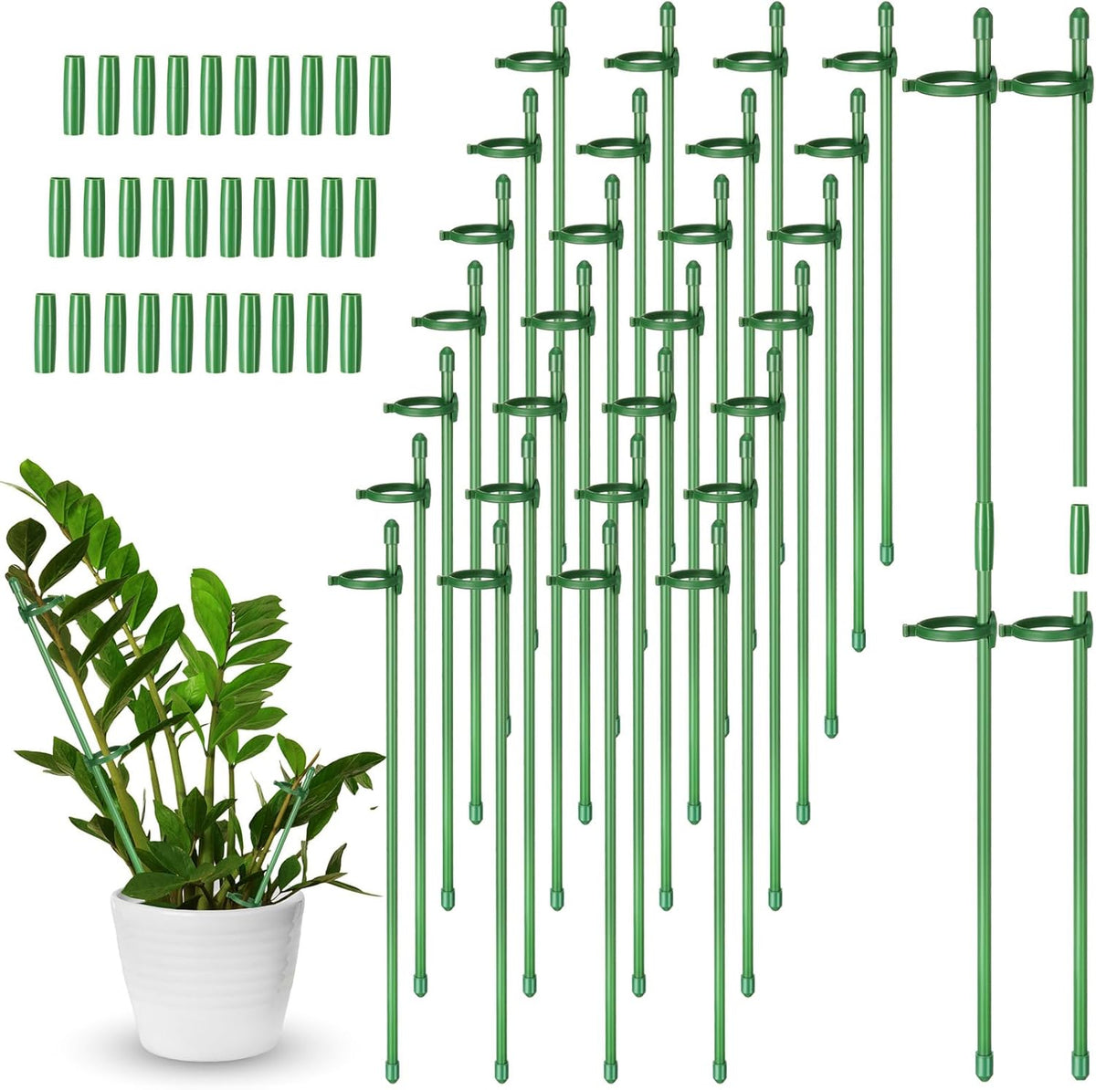 meekoo 60 Pcs Adjustable Garden Plant Support Stakes Single Stem Plant Cage Support Rings with