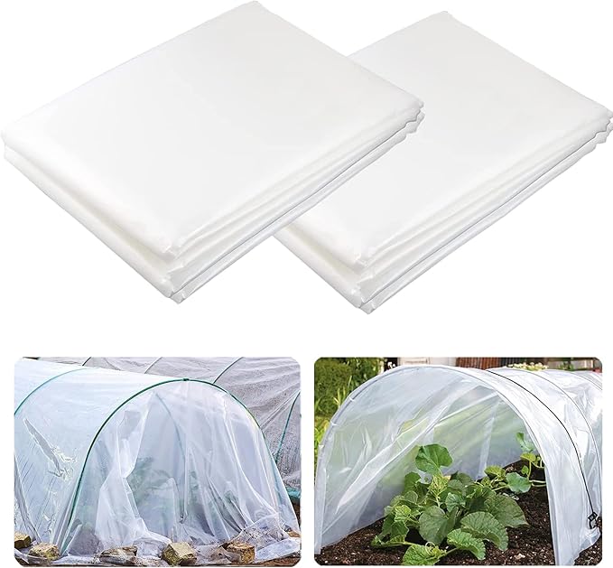 Yowlieu 2 Pcs 6.5'x 9.8' Clear Greenhouse Plastic Sheeting, 6 Mil UV Resistant Polyethylene