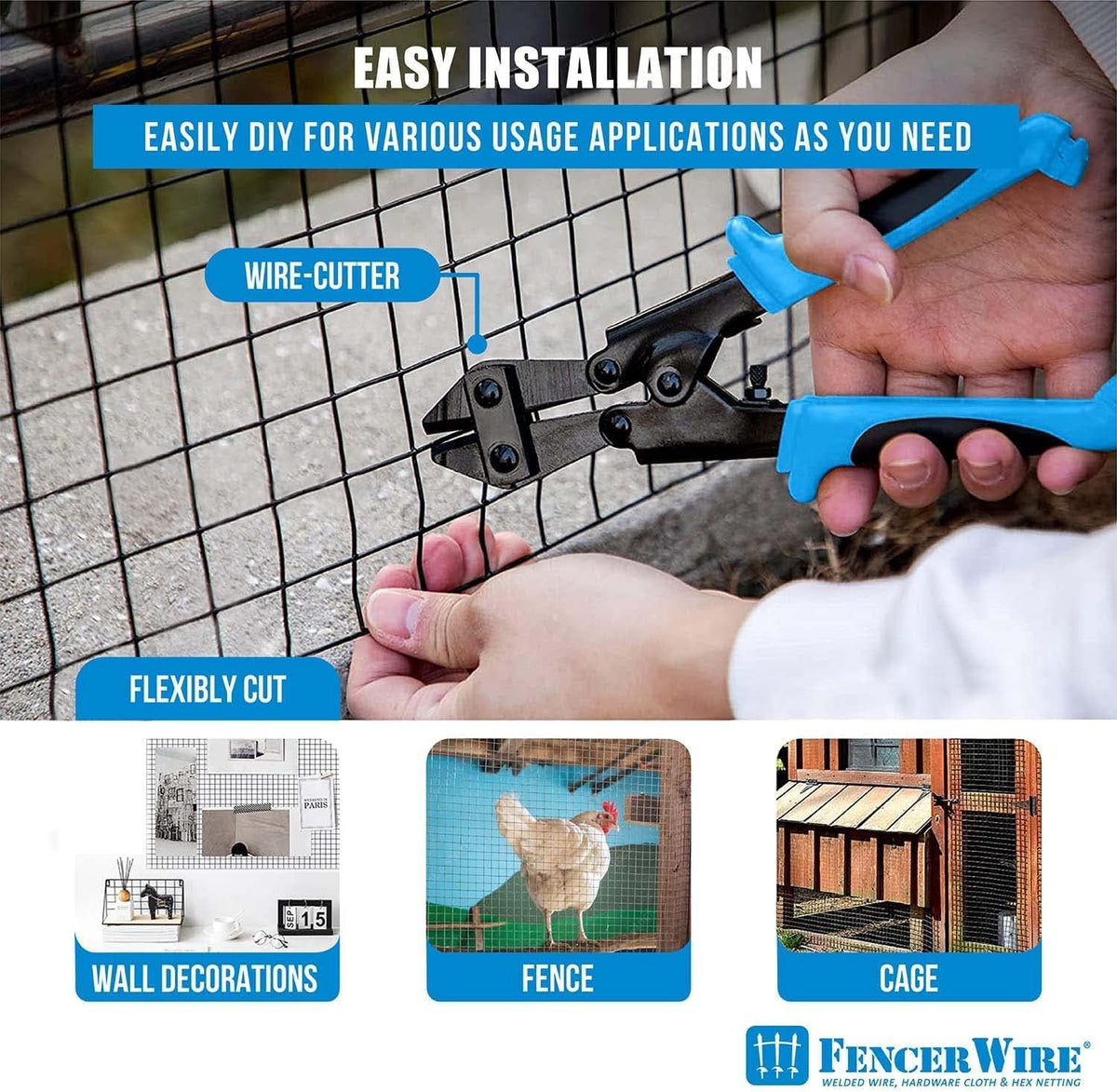 Fencer Wire Hardware Cloth with 1-Inch Grid, 16 Gauge Black Vinyl Coated Welded Fence Mesh Roll for