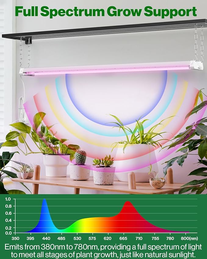 Sunco 4FT LED Grow Light for Indoor Plants 40W, Full Spectrum, Hanging Suspended Fixture, Linkable