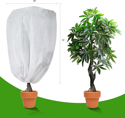 2-Pack Plant Covers Freeze Protection 48" x 72" 2.2 oz, Frost Cloth Plants Jacket Drawstring Tree