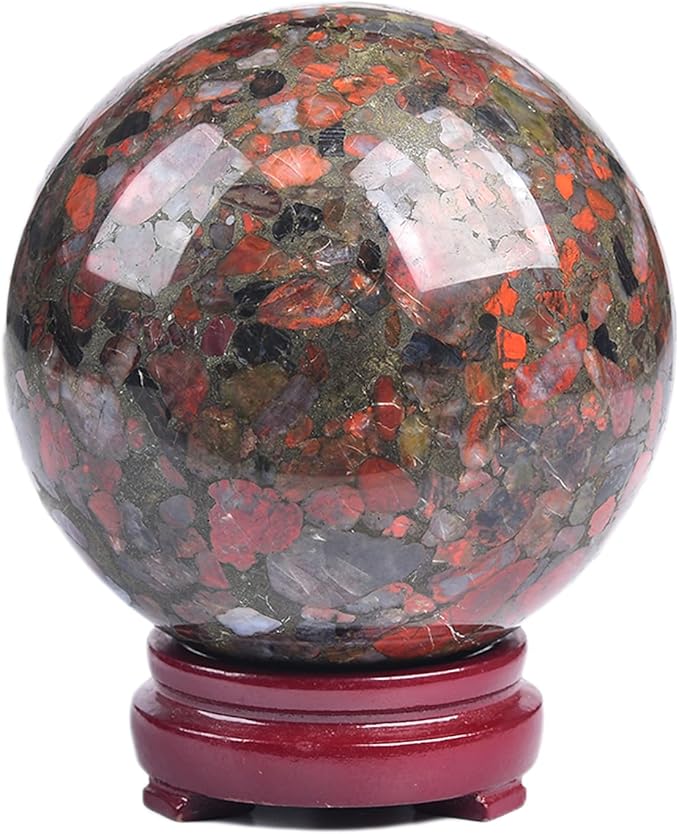 JIC Gem Large Brazilian Red Agate Crystal Sphere Gemstone Sphere Red Healing Crystal Ball with