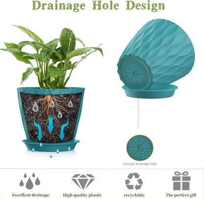 5 Inch Planter Pots, 6 Pack Indoor Planters, Small Flower Pots with Drainage Holes and Tray for