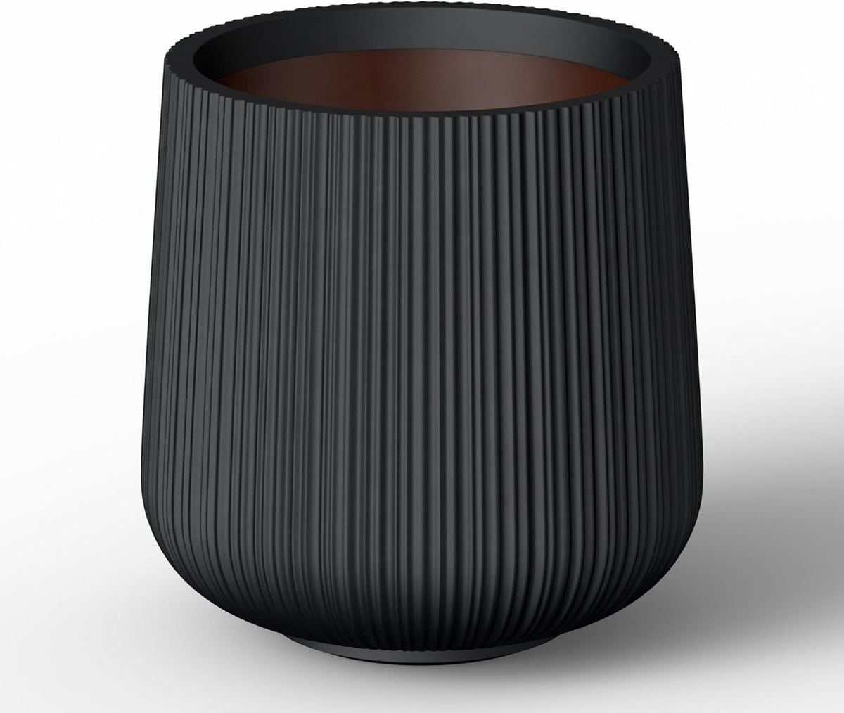 Kante 13.0" Dia Round Fluted Concrete Planter, Large Plant Pot with Drainage, Smooth Black Finish