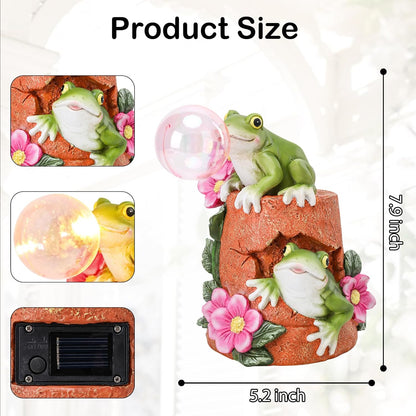 Afirst Solar Garden Outdoor Statues Frog Solar Garden Statue Blowing Bubble with Flowers Waterproof