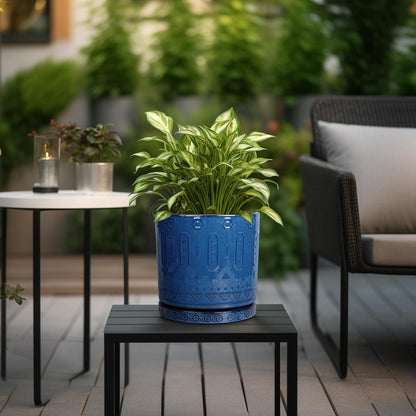 Ceramic Planter - 8 Inch Plant Pot Indoor with Drainage Holes and Saucer Round Planter Outdoor