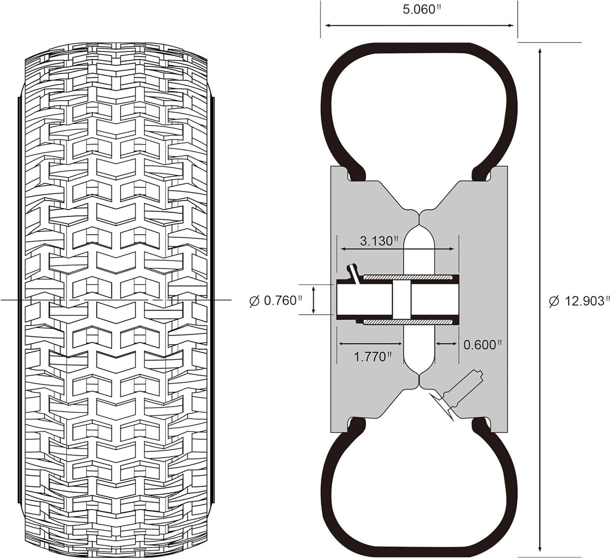 2 Pack 13x5.00-6 Lawn Tractor Pneumatic wheel,Wheelbarrow tire Turf Tread,3.13" hub length with