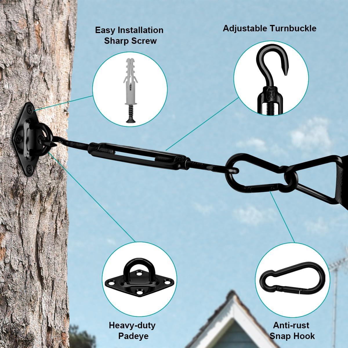Sun Shade Sail Hardware Kit 6 Inch Heavy Duty 304 Stainless Set for Triangle Rectangle Sun Shade