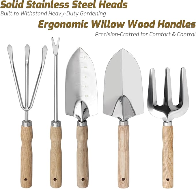 13-Piece Garden Tools Set with Tote Bag & Apron, Repotting Mat - Stainless Steel Heavy Duty