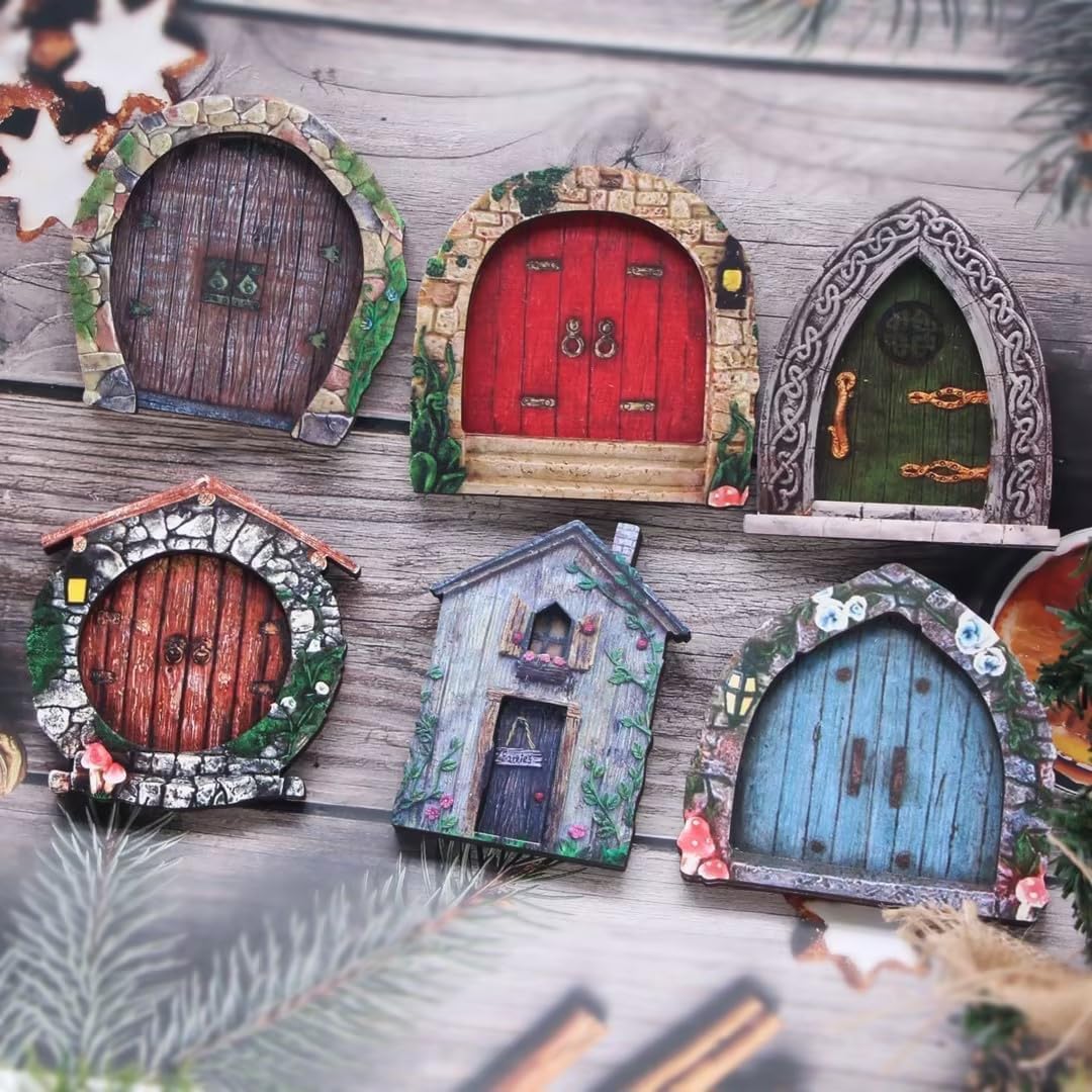 Blue Miniature Fairy Door for Tree, 3D Garden Decor, Bonsai Terrarium Micro Landscape Decoration