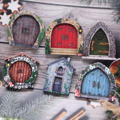Blue Miniature Fairy Door for Tree, 3D Garden Decor, Bonsai Terrarium Micro Landscape Decoration
