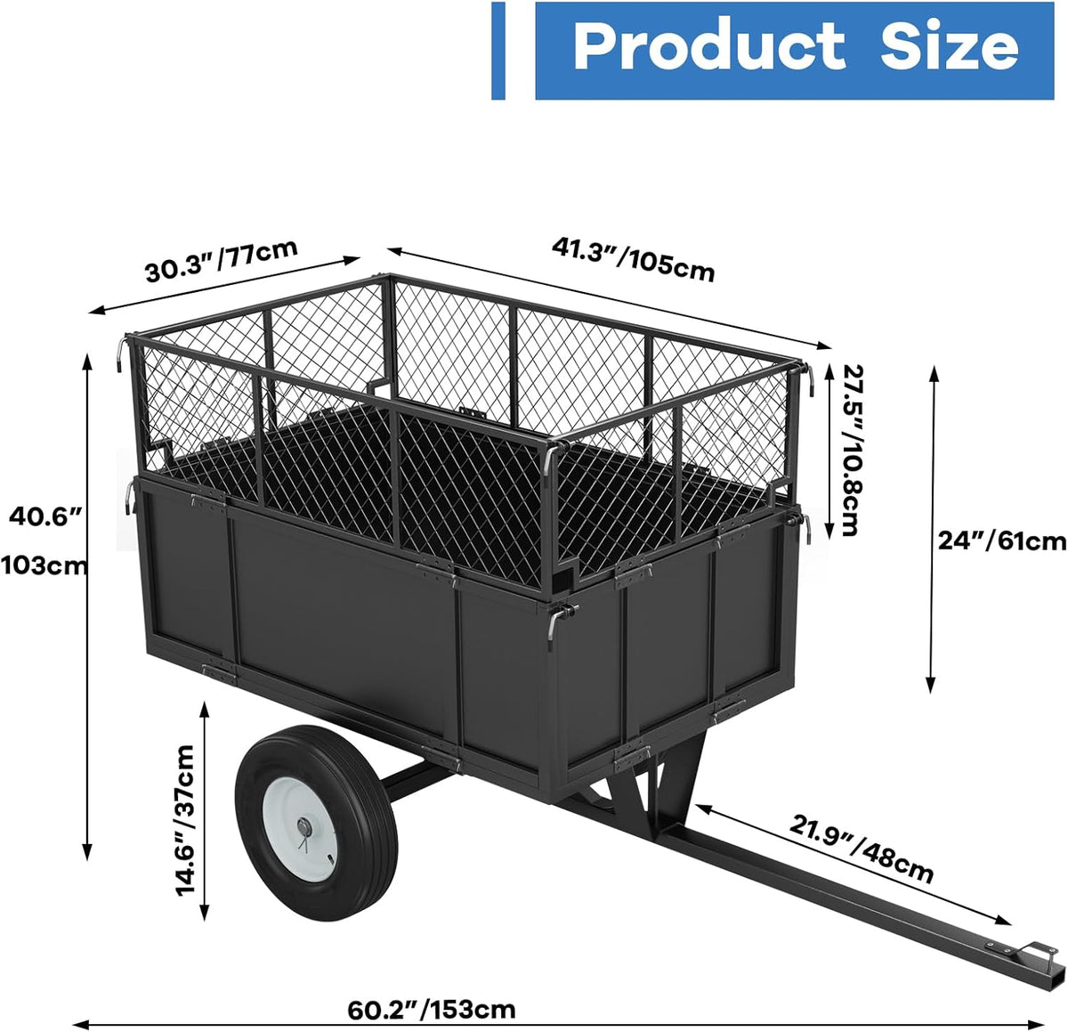 GAOMON Heavy Duty Utility Trailer for ATV/UTV, 750lbs Capacity Garden Dump Cart with 17 Cu. Ft.