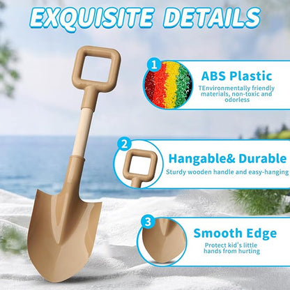 16" Wood Beach Sand Shovel Toys for Kids Adults, Heavy Duty Beach Toys Shovels for Sandbox Table