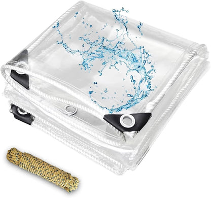 8' x 12' Clear Vinyl Tarp, PVC 14 Mil Tarpaulin, Clear Tarps with Grommets, Duty Heavy Tear