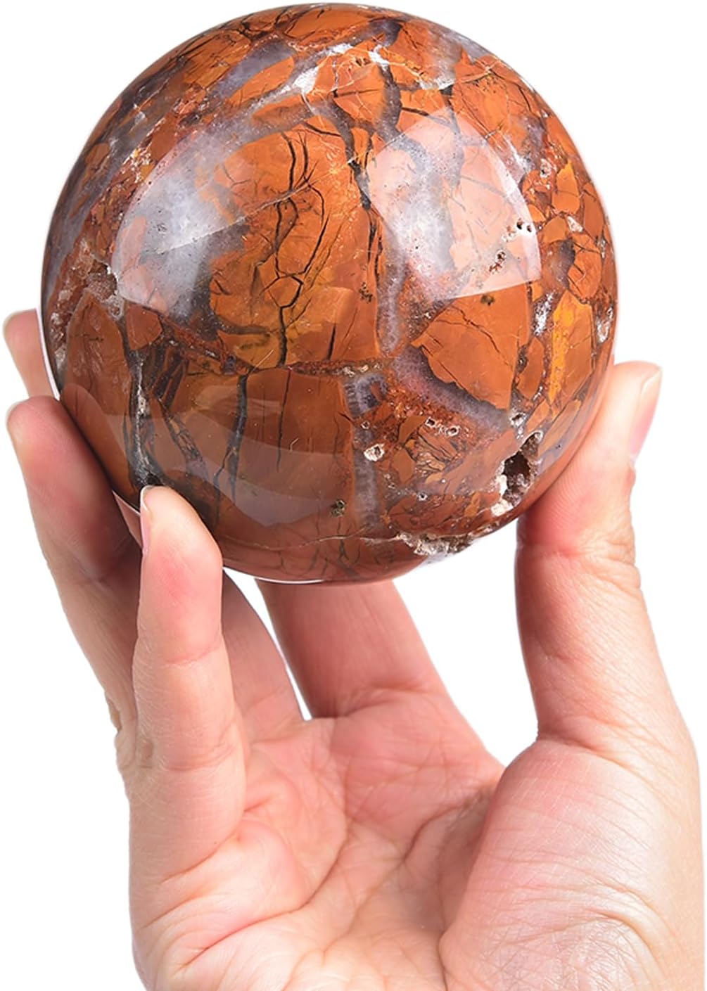 JIC Gem Natural Healing Crystal Sphere Ball Yellow Agate Crystal Decorative Ball with Display Stand