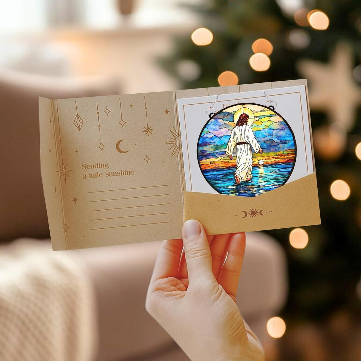 Christian Cross Acrylic Suncatcher Stained Glass Effect Memorial Window Car Hanging Christmas