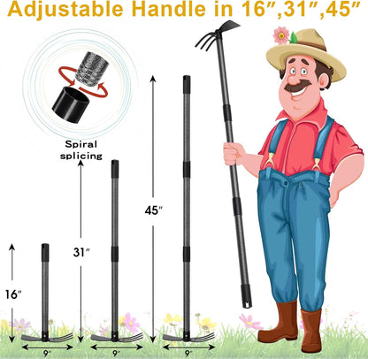Hoe and Cultivator - 45” Long Handle - Heavy Duty Garden Hoe Tiller, Standing Hoe Garden Tools