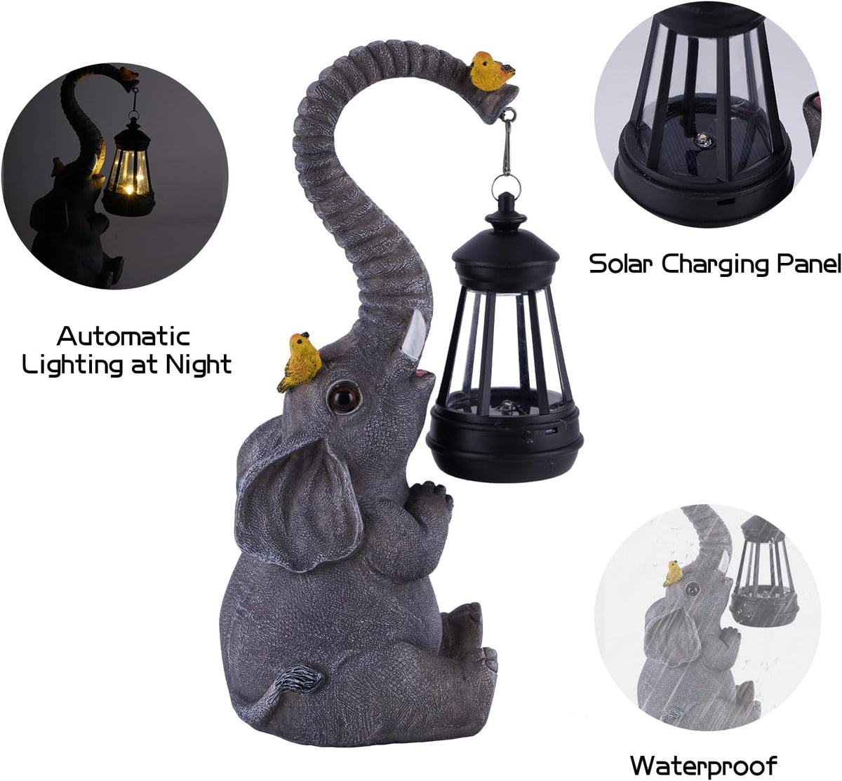 ILLUMINEW Solar Outdoor Garden Decor Elephant Statues Lights, Lucky Elephant Unique Mom Birthday