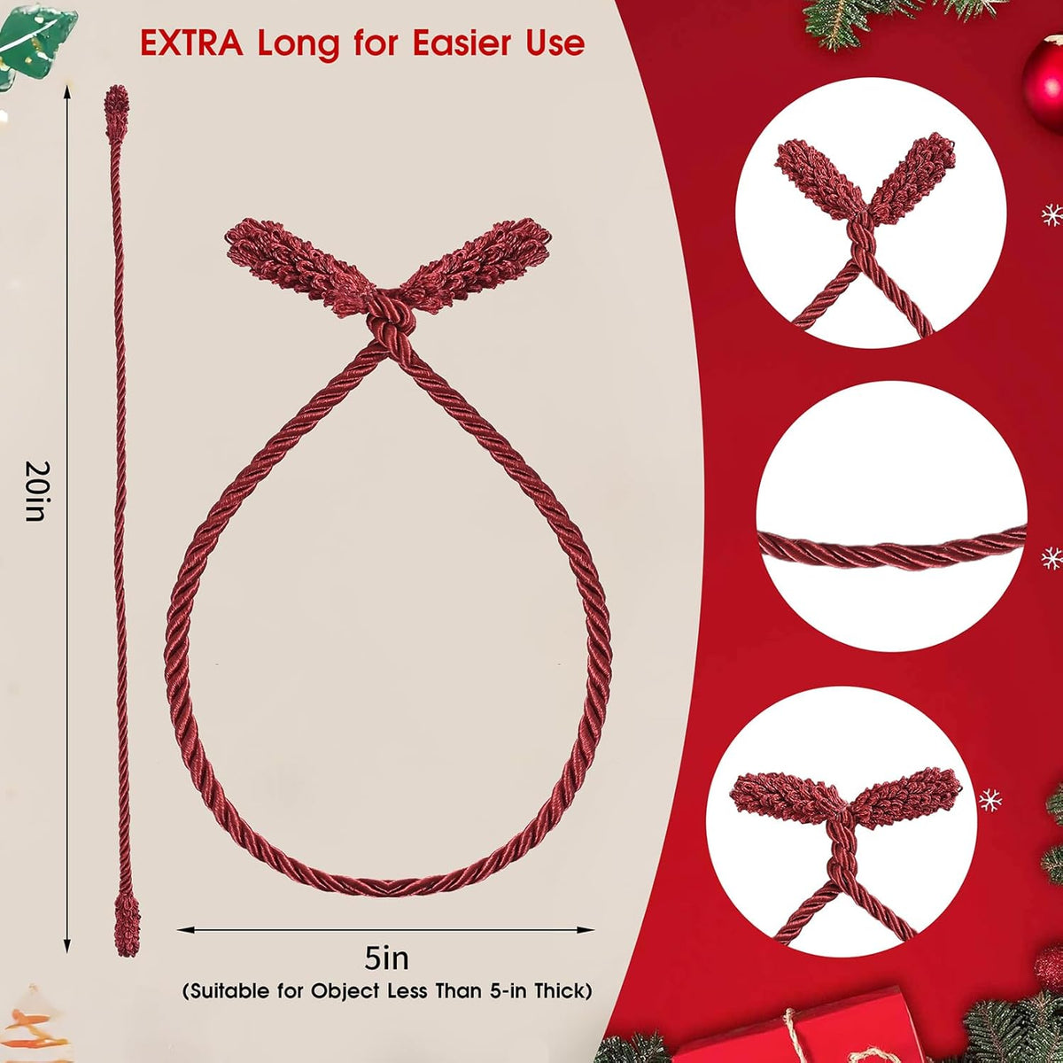 Christmas Garland Ties, 16Pcs 20in Garland Twist Ties for Banister, Reusable and Flexible