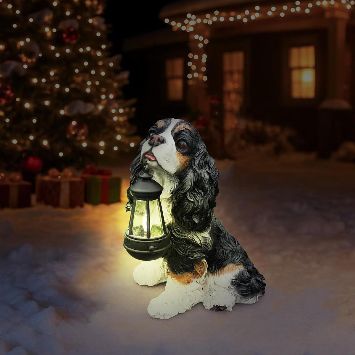 Cavalier King Charles Spaniel Statue Outdoor Decorations – Outdoor Dog Statue Black and White