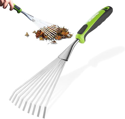 WORKPRO 16" Hand Rake, Heavy Duty Stainless Steel Garden Rake with Soft Handle, Small Garden Hand
