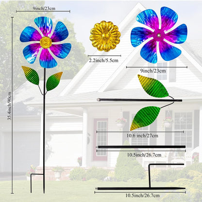 Viveta 2 Pack Garden Wind Spinners, 35.4 "Flower Metal Windmill,Pink and Blue Wind