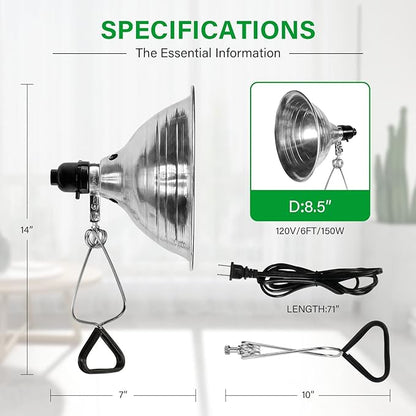 Simple Deluxe Clamp Light with 8.5 Inch Adjustable Aluminum Reflector, Suit for E26 Socket Max 150