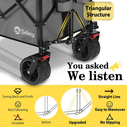 Sekey 48''L Collapsible Foldable Extended Wagon with 440lbs Weight Capacity, Heavy Duty 300L