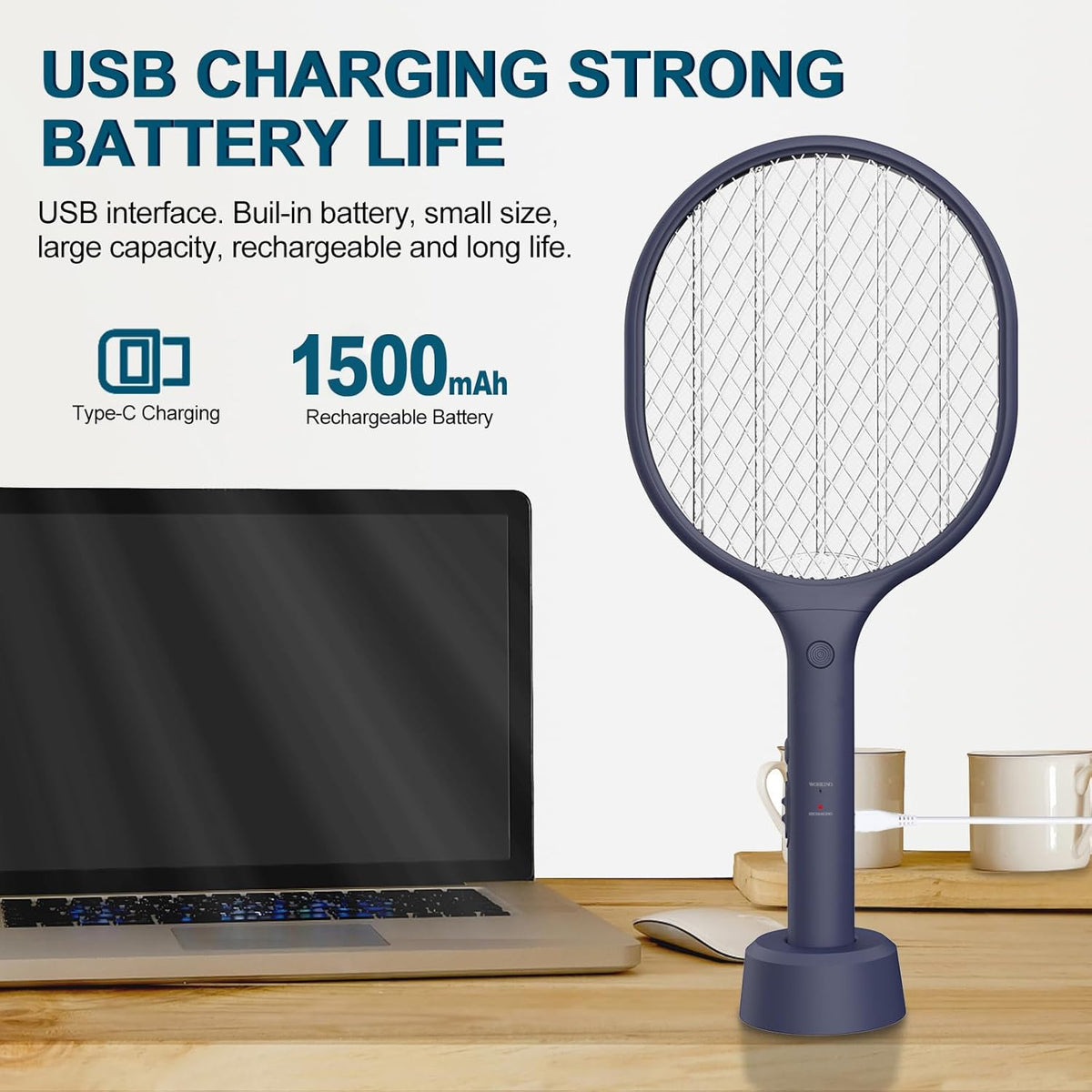 Electric Fly Swatter 2 Pack, 3000V Bug Zapper Racket Fly Zapper with 1500mAh Rechargeable Battery