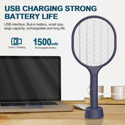 Electric Fly Swatter 2 Pack, 3000V Bug Zapper Racket Fly Zapper with 1500mAh Rechargeable Battery