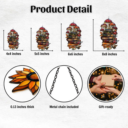 Forest Mushroom Books Acrylic Suncatcher Stained Glass Effect Window Car Hanging Christmas Ornament