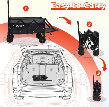 Collapsible Tailgate Wagon with Wheels, Compact Size Folding Utility Cart, 380LBS Capacity for